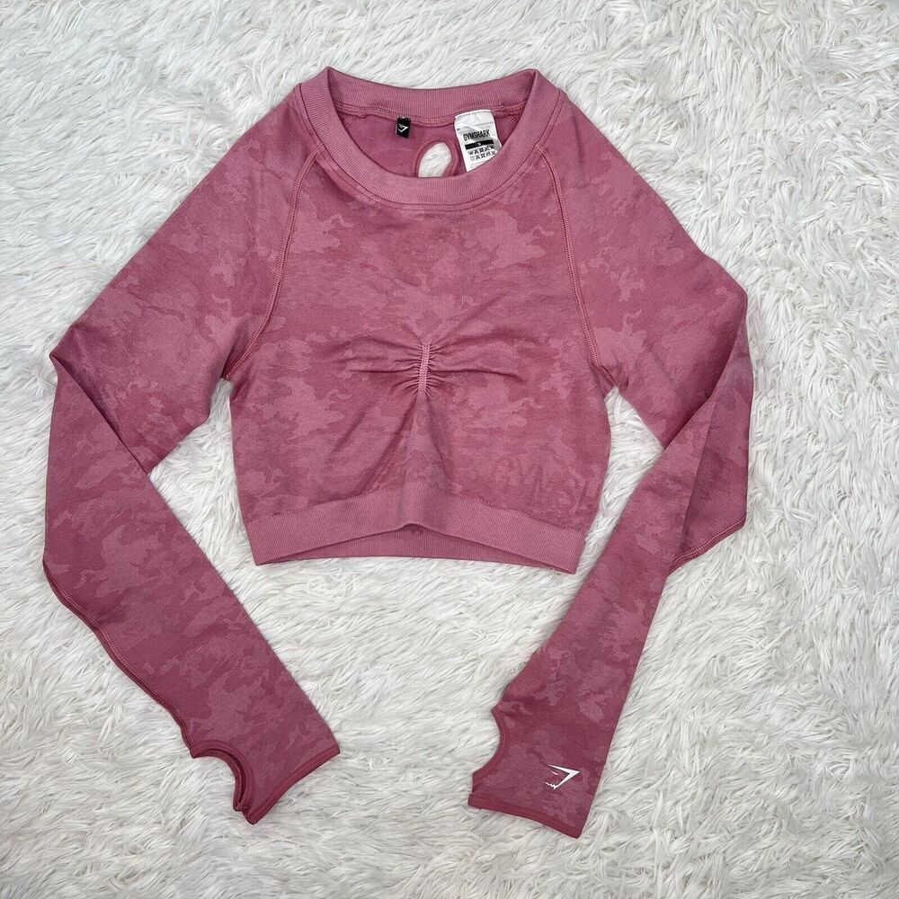 Gymshark Long Sleeve Women's Pink Pullover Crop Top Workout‎ Gym Size Small